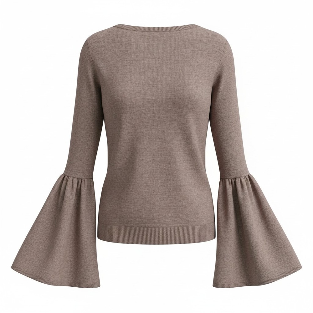 Leith Sweater M Brown Bell Sleeve Crew Neck Knit Top
